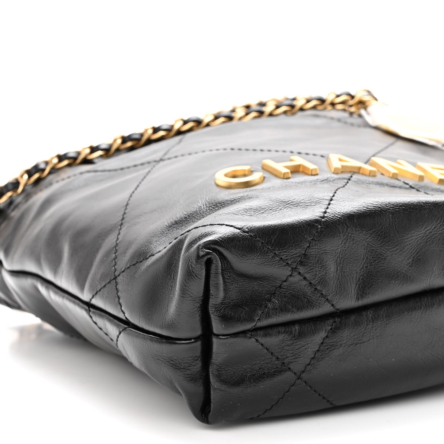 Shiny Calfskin Quilted Mini Chanel 22 Black