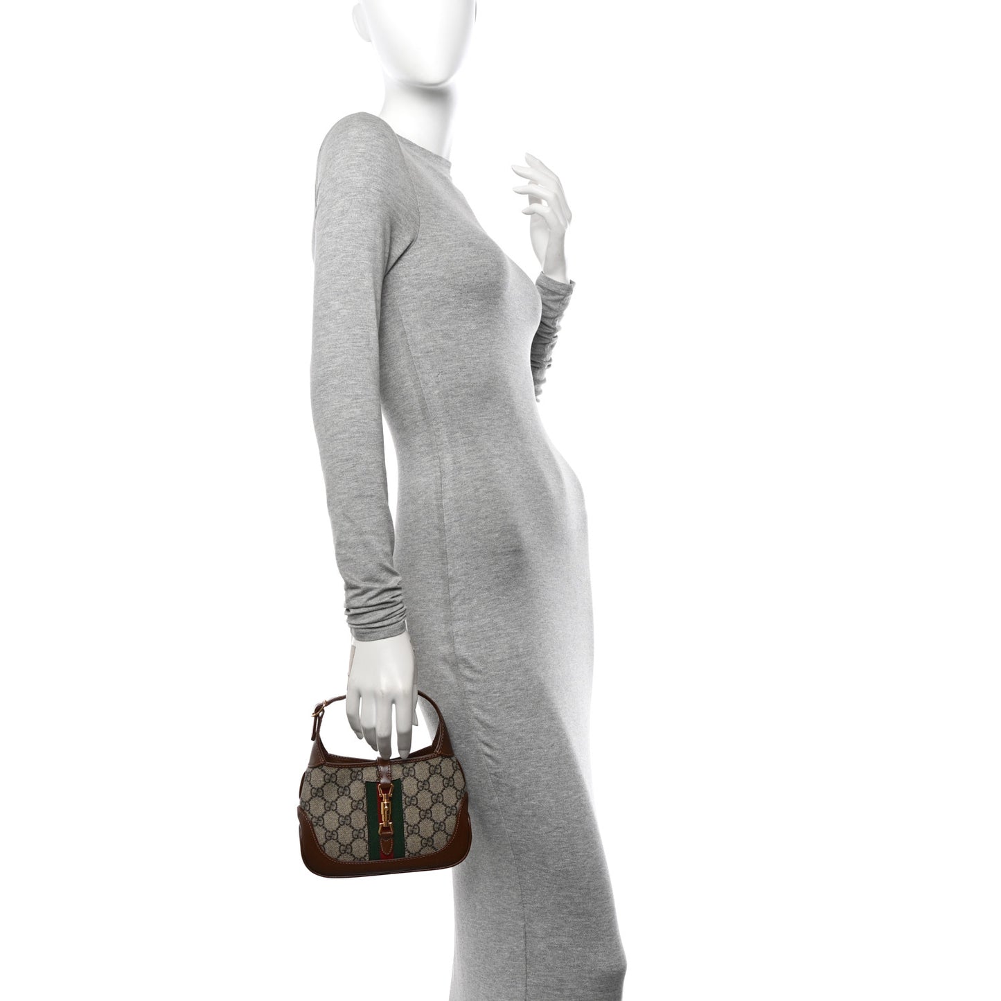 GG Supreme Monogram Azalea Calfskin Web Mini Jackie 1961 Hobo Beige Ebony Brown Sugar