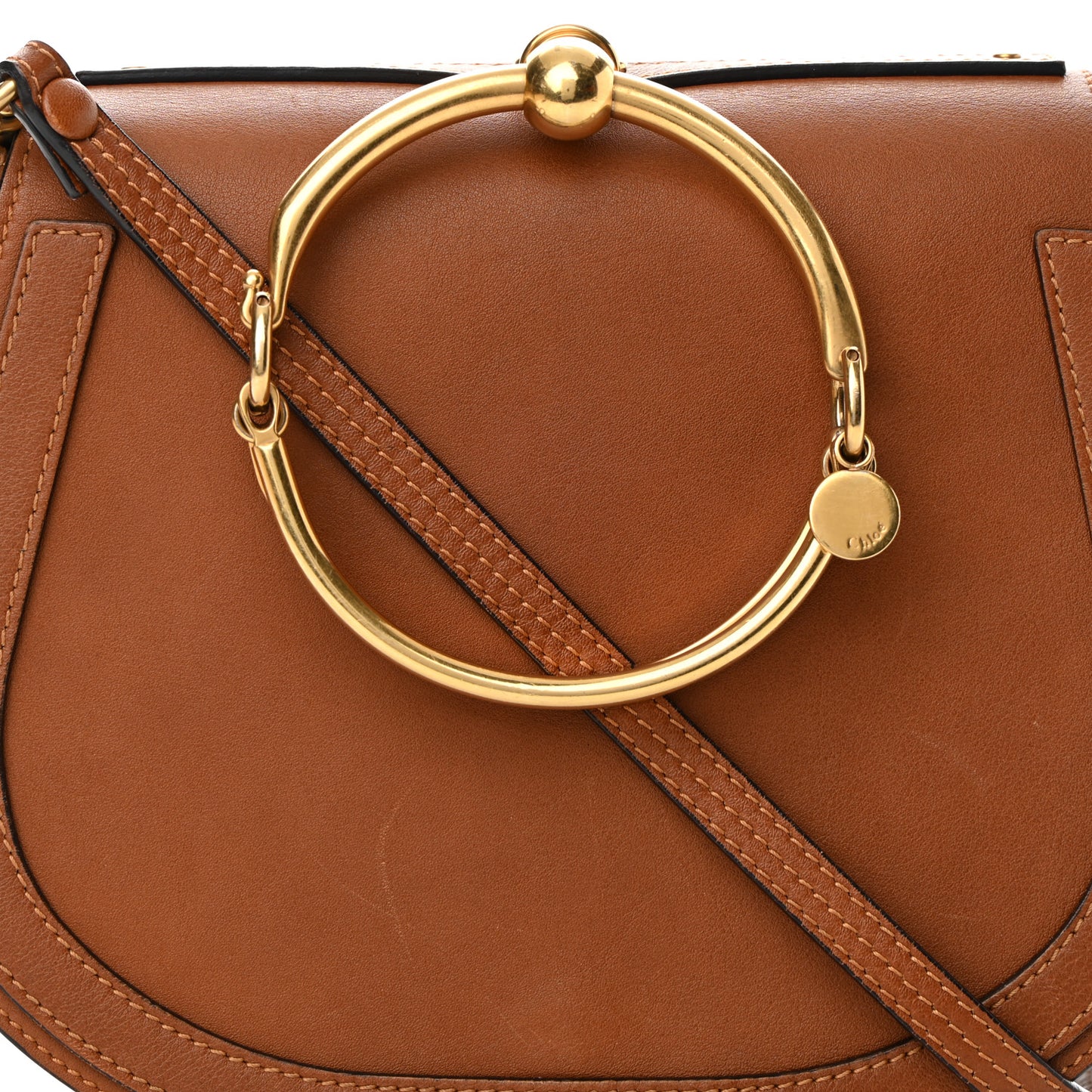 Calfskin Suede Medium Nile Bracelet Bag Caramel