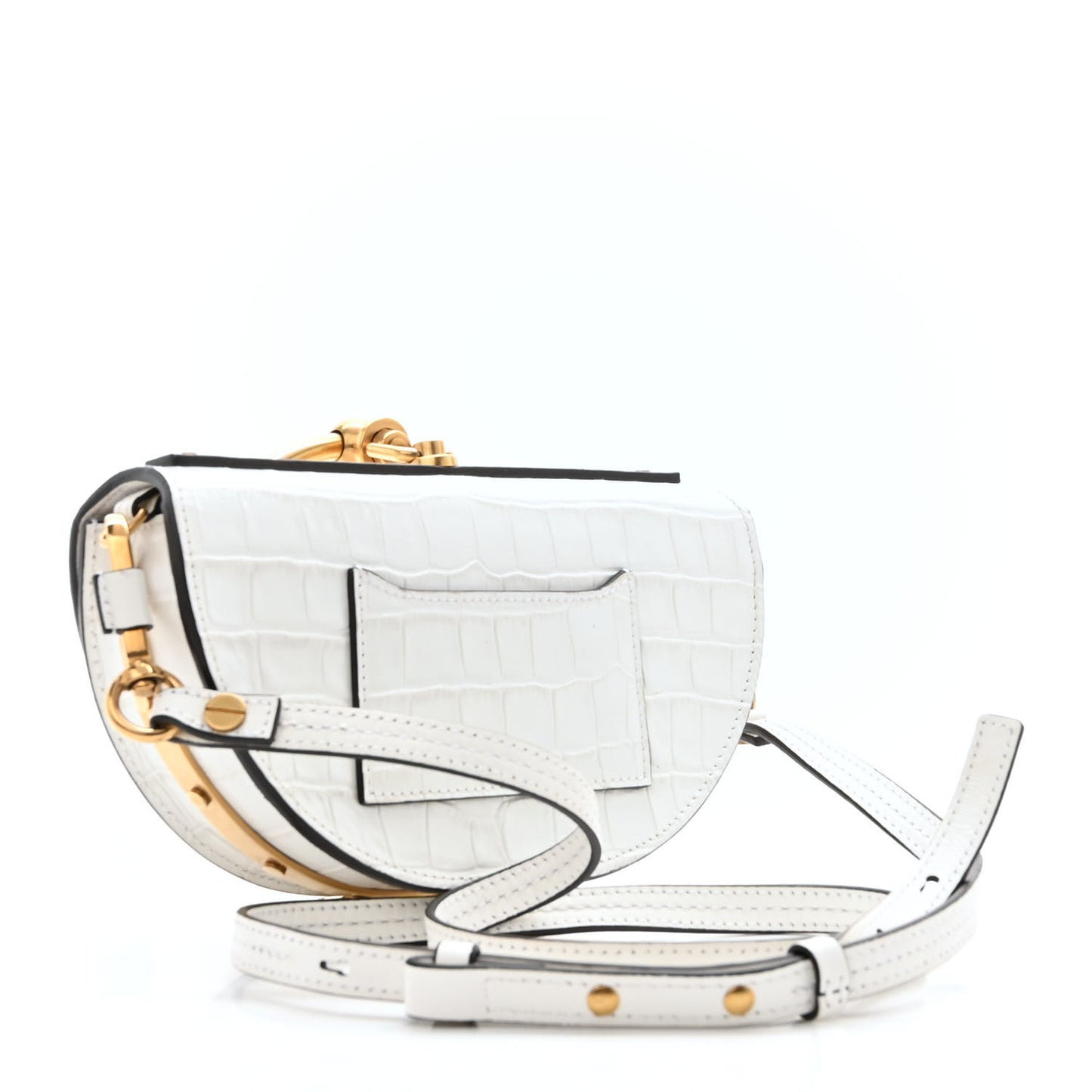 Calfskin Crocodile Embossed Small Nile Bracelet Minaudiere Bag White