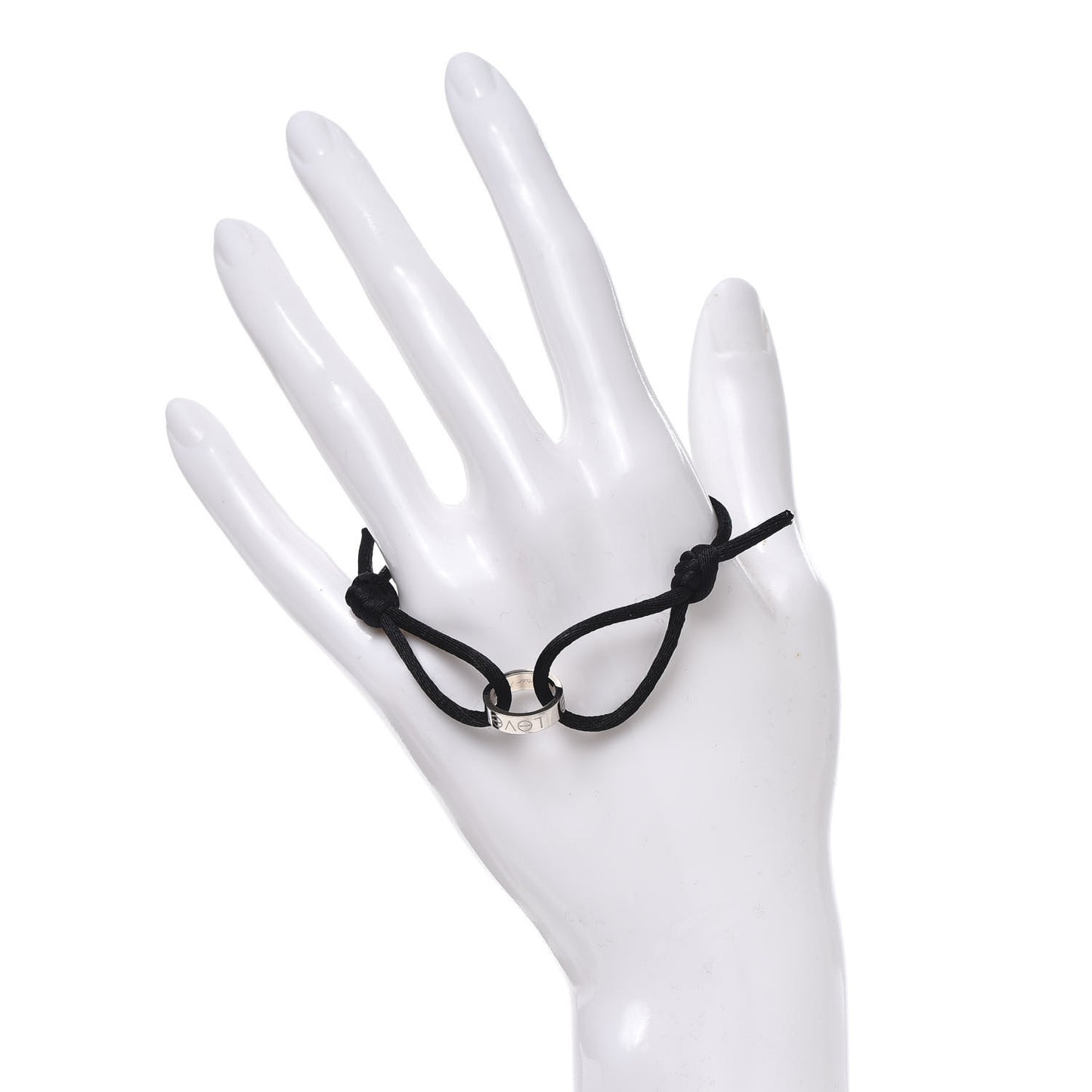 18K White Gold Charity LOVE Adjustable Cord Bracelet Black