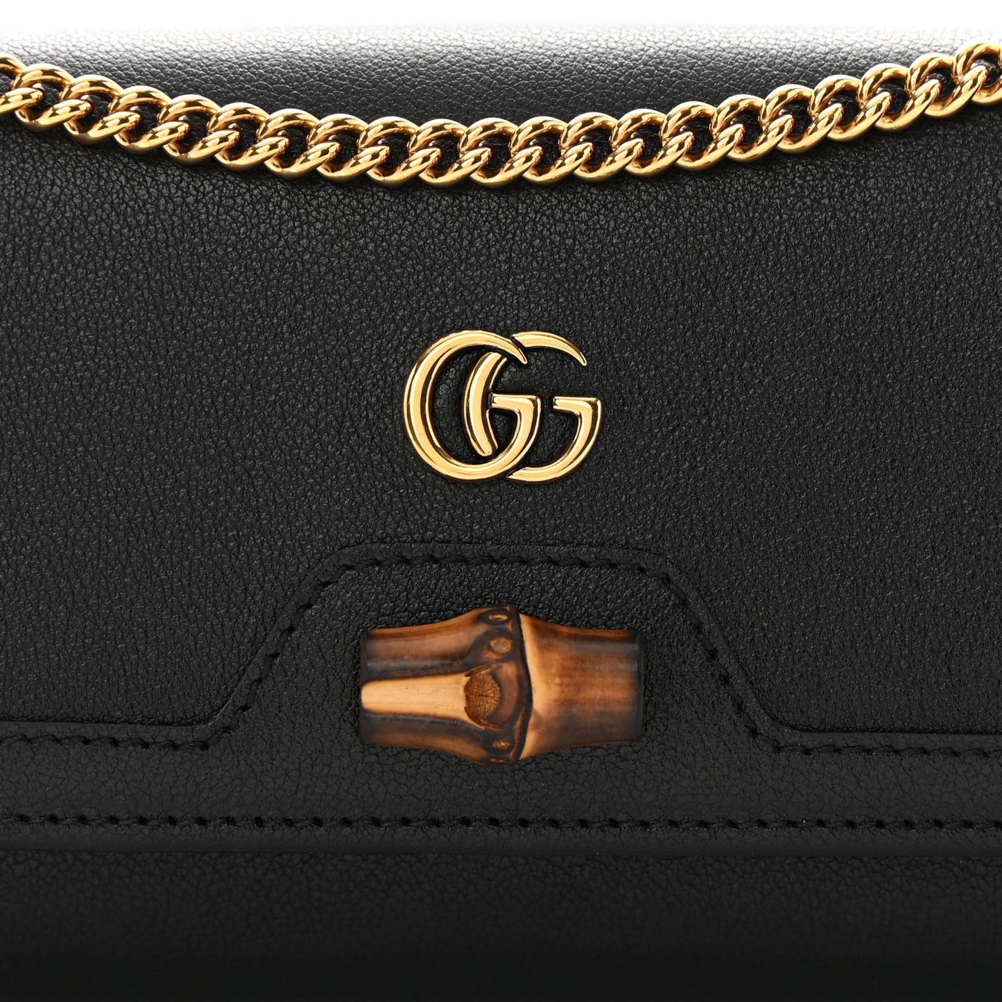 Wonka Grain Calfskin Diana Chain Wallet Black