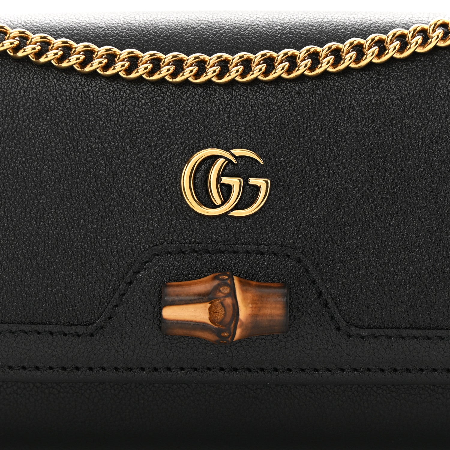 Gucci Wonka Grain Calfskin Diana Chain Wallet Black 8 of 11