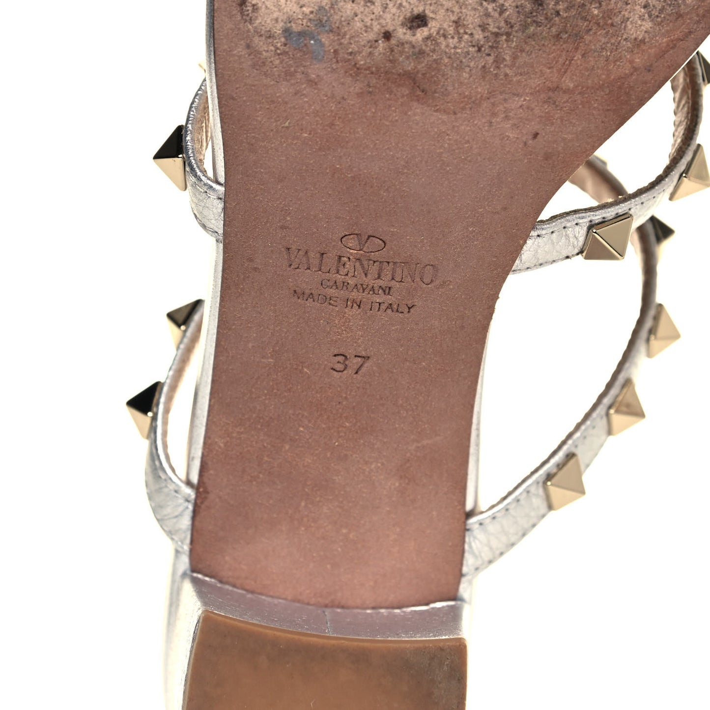 Metallic Pebbled Calfskin Rockstud Caged Slide Sandals 37 Skin