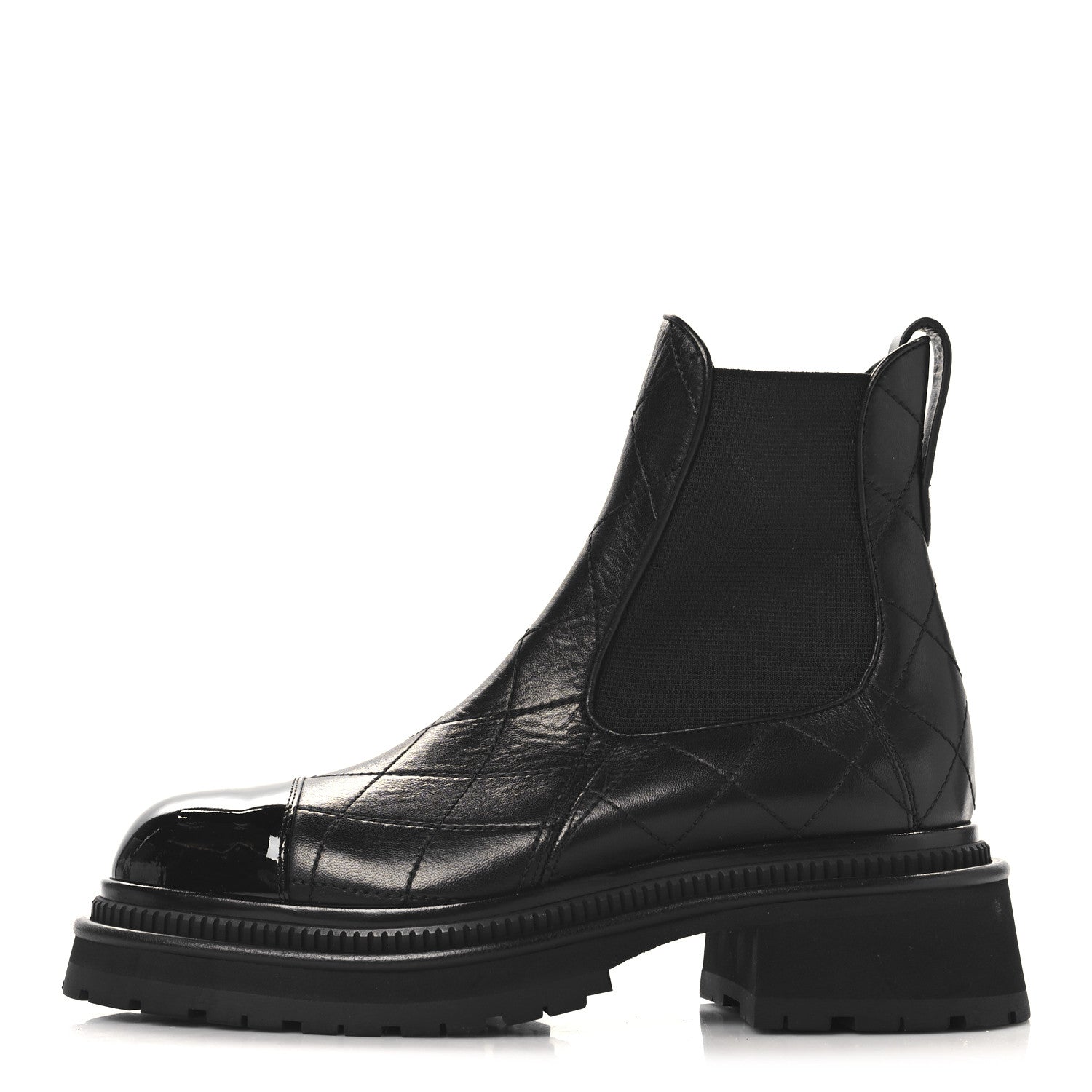 Chanel Calfskin Patent Cap Toe Quilted Short Boots 37 Black 1 of 8