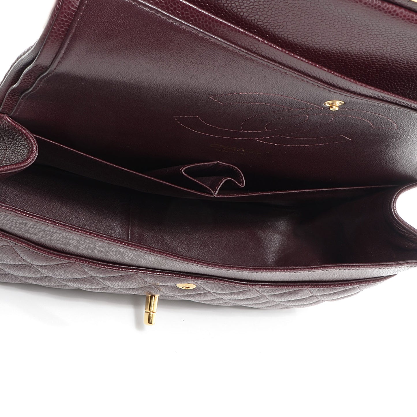 Caviar Quilted Jumbo Double Flap Burgundy