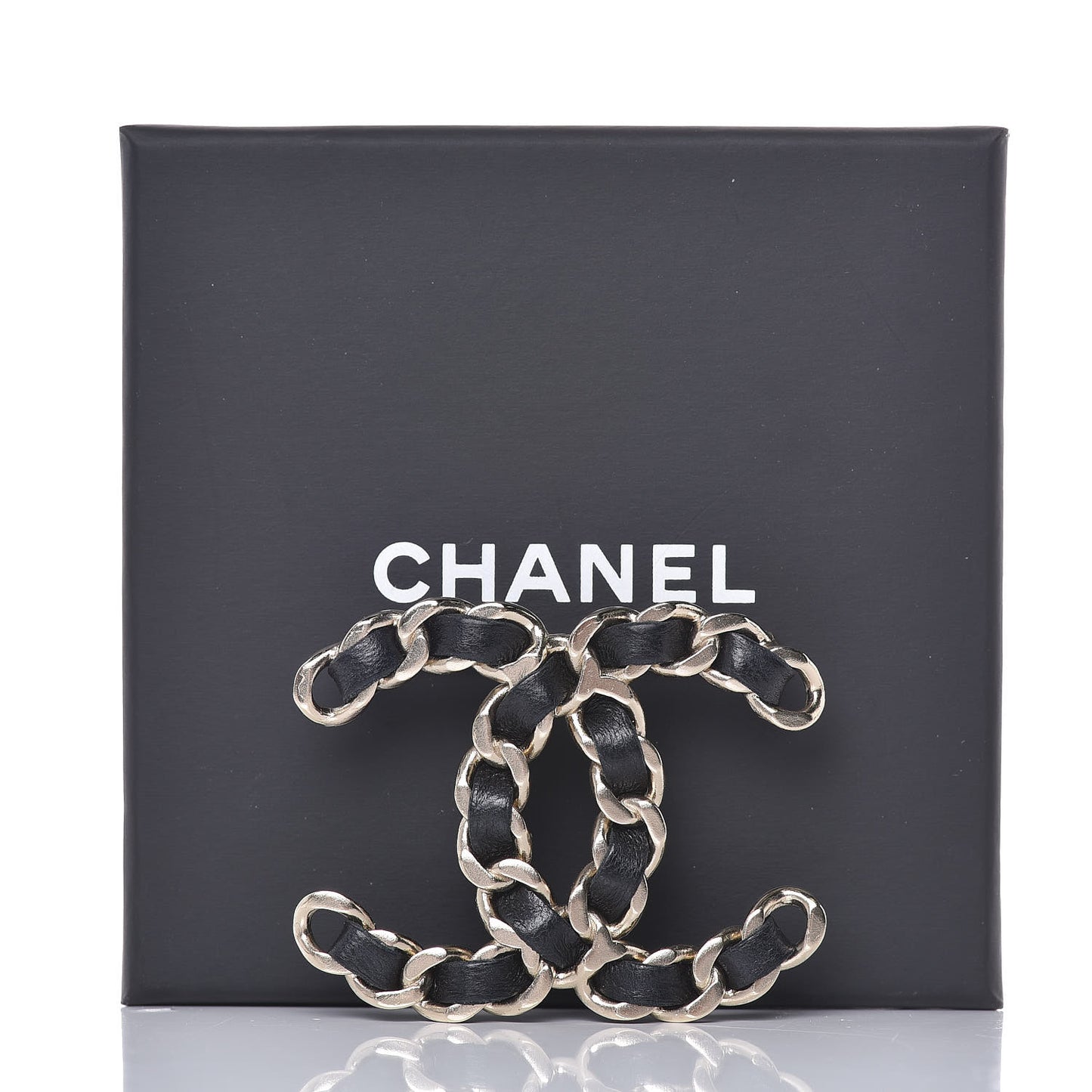 Lambskin Chain CC Brooch Black Gold