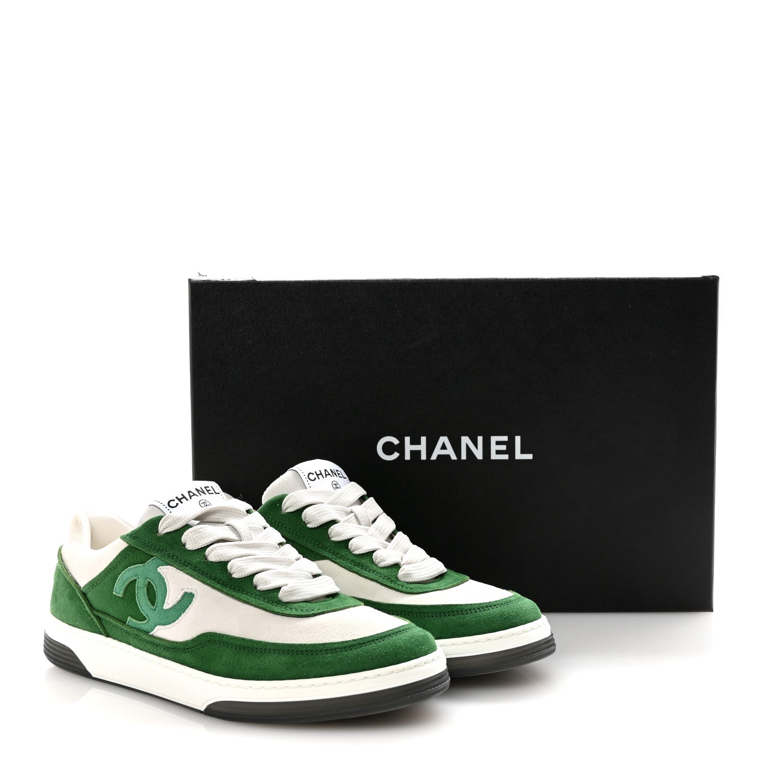 Chanel Suede Kidskin Womens CC Sneakers 37 White Green 10 of 10