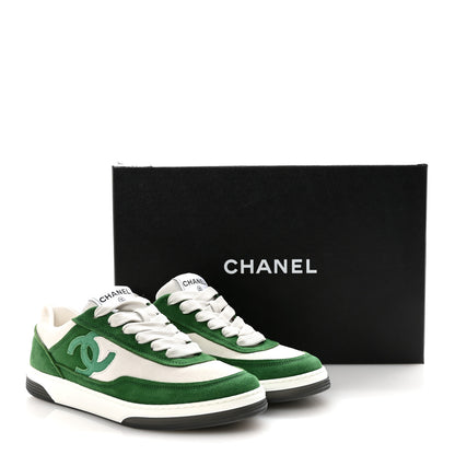 Chanel Suede Kidskin Womens CC Sneakers 37 White Green 10 of 10