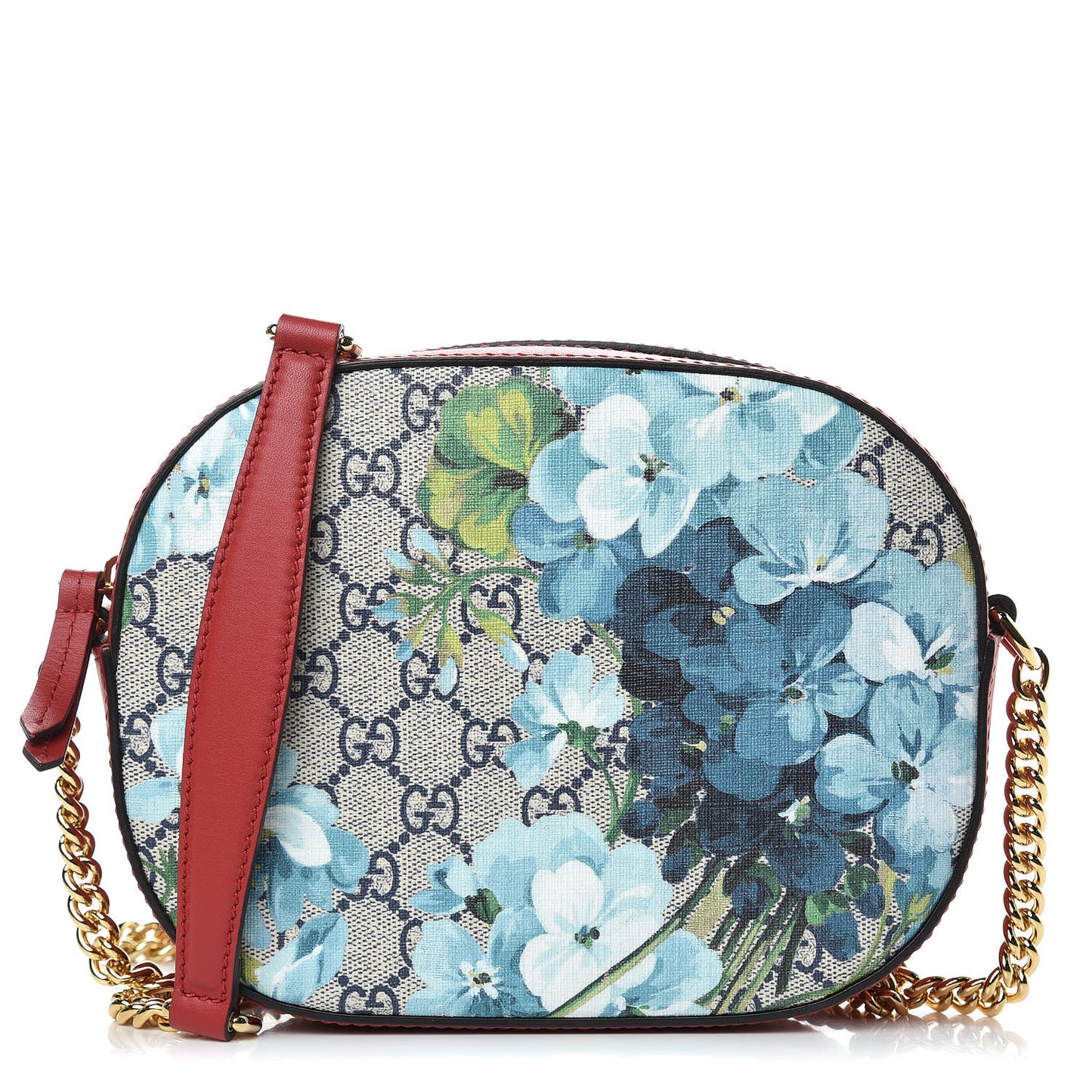GG Supreme Monogram Blooms Mini Chain Shoulder Bag Beige Blue Navy Hibiscus Red