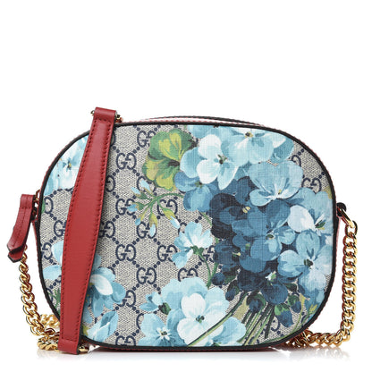 Gucci GG Supreme Monogram Blooms Mini Chain Shoulder Bag Beige Blue Navy Hibiscus Red 1 of 8