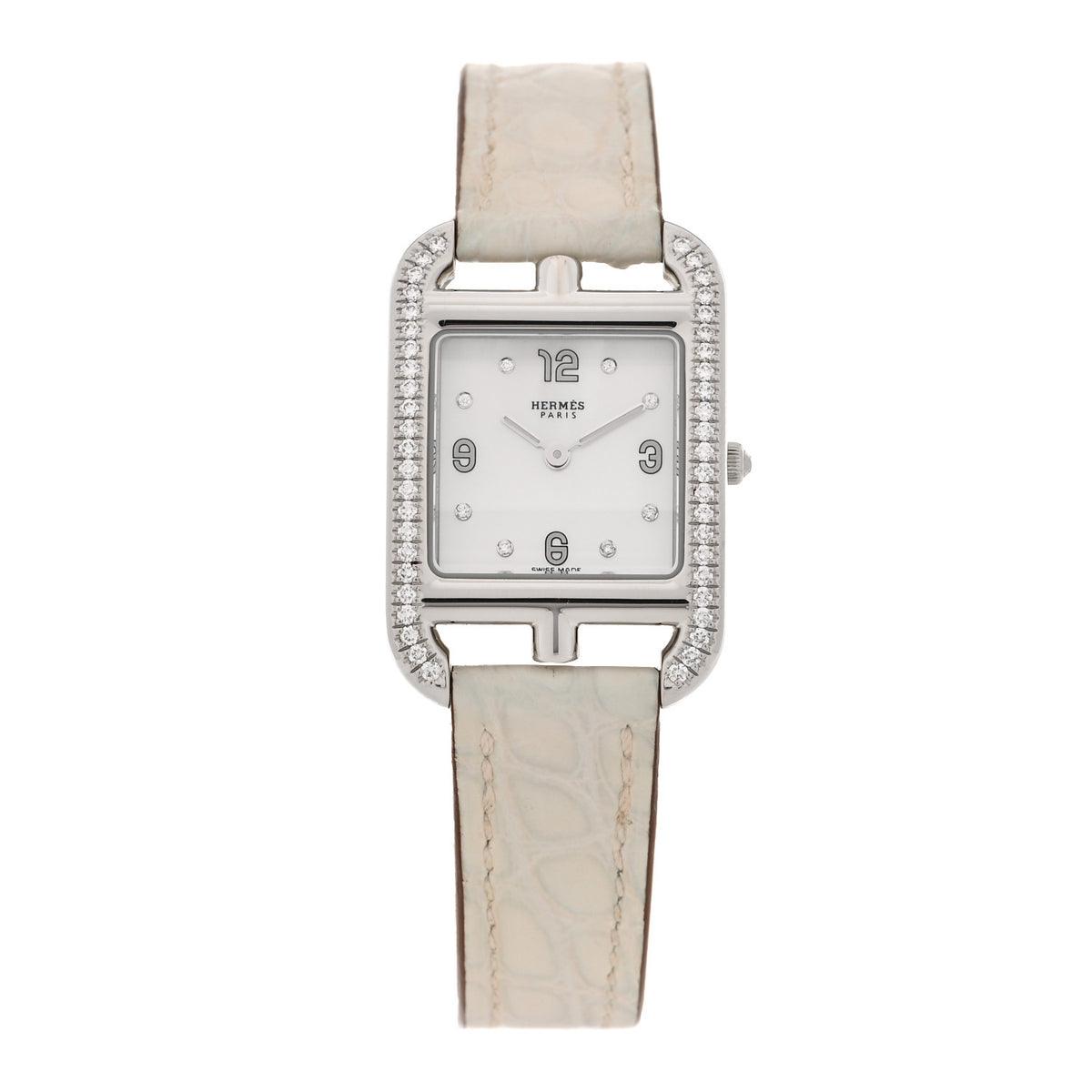 Hermes Stainless Steel Alligator Diamond Bezel 23mm Cape Cod Quartz Watch 1 of 8