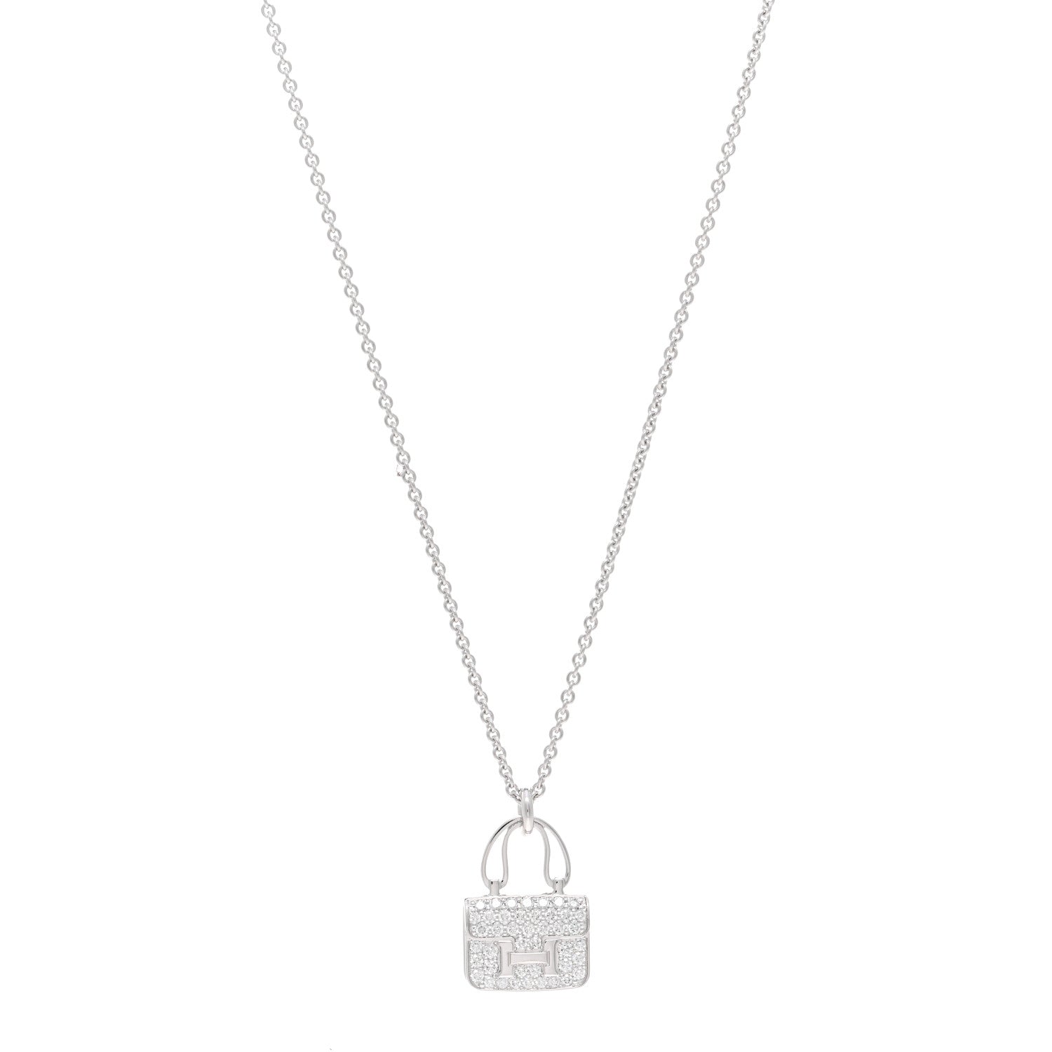 Hermes 18K White Gold Diamond Constance Amulettes Pendant Necklace 1 of 6