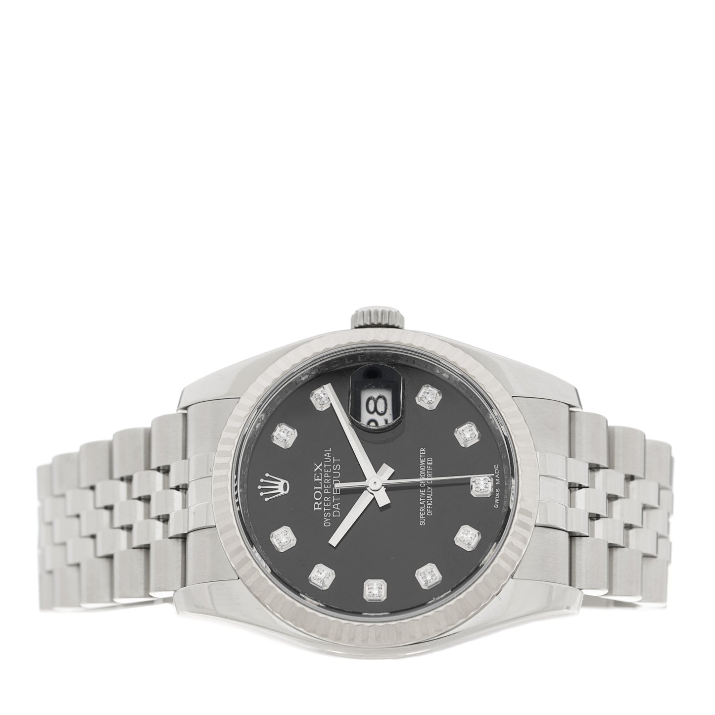 Stainless Steel 18K White Gold Diamond 36mm Oyster Perpetual Datejust Watch Black 116234