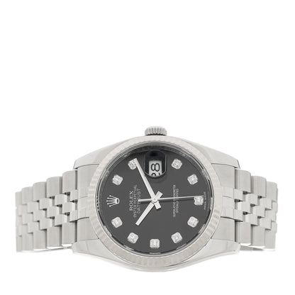 Rolex Stainless Steel 18K White Gold Diamond 36mm Oyster Perpetual Datejust Watch Black 116234 2 of 5