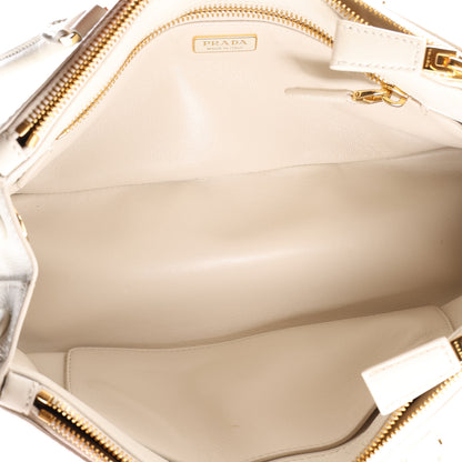 Prada Soft Grain Medium East West Galleria Double Zip Bag White 4 of 9