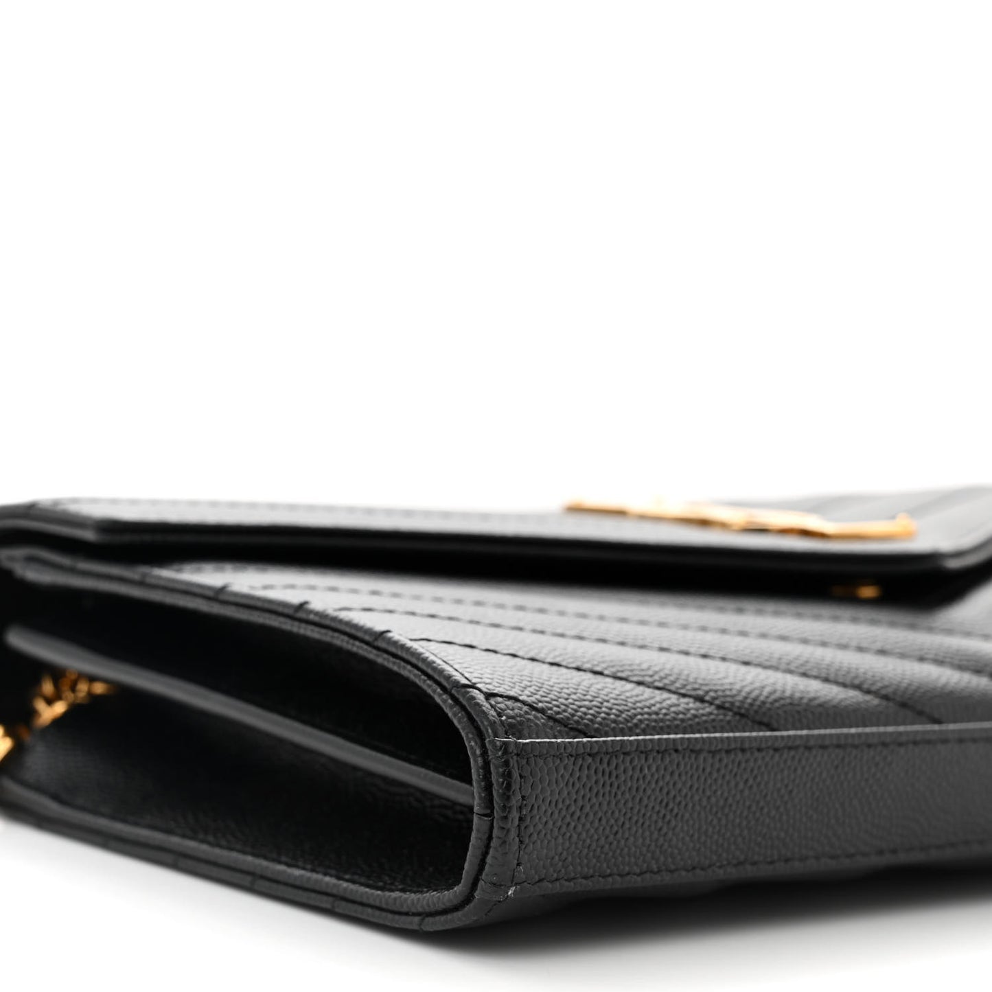 Grain De Poudre Matelasse Chevron Monogram Chain Wallet Black