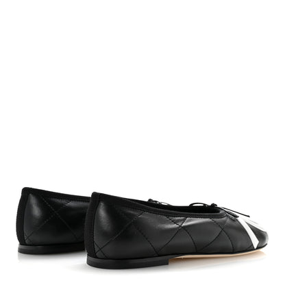 Chanel Lambskin Quilted CC Cambon Ballet Flats 36 Black White 5 of 10