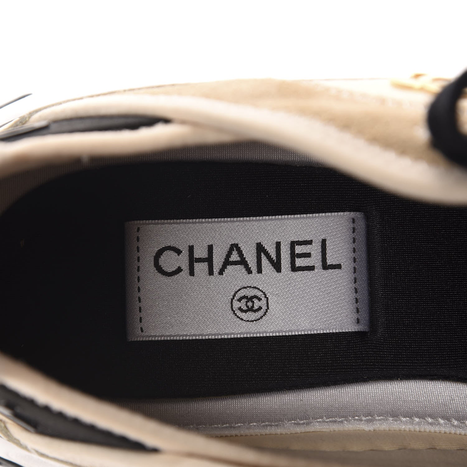 Chanel Calfskin Suede Nylon Grosgrain CC Sneakers 38.5 Beige 7 of 11