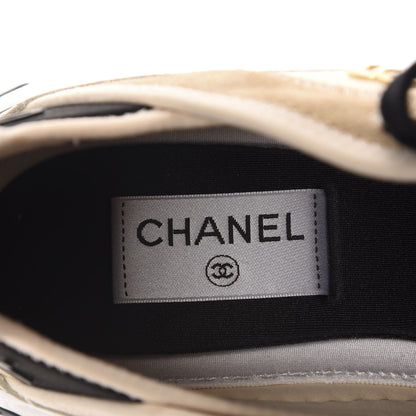 Chanel Calfskin Suede Nylon Grosgrain CC Sneakers 38.5 Beige 7 of 11