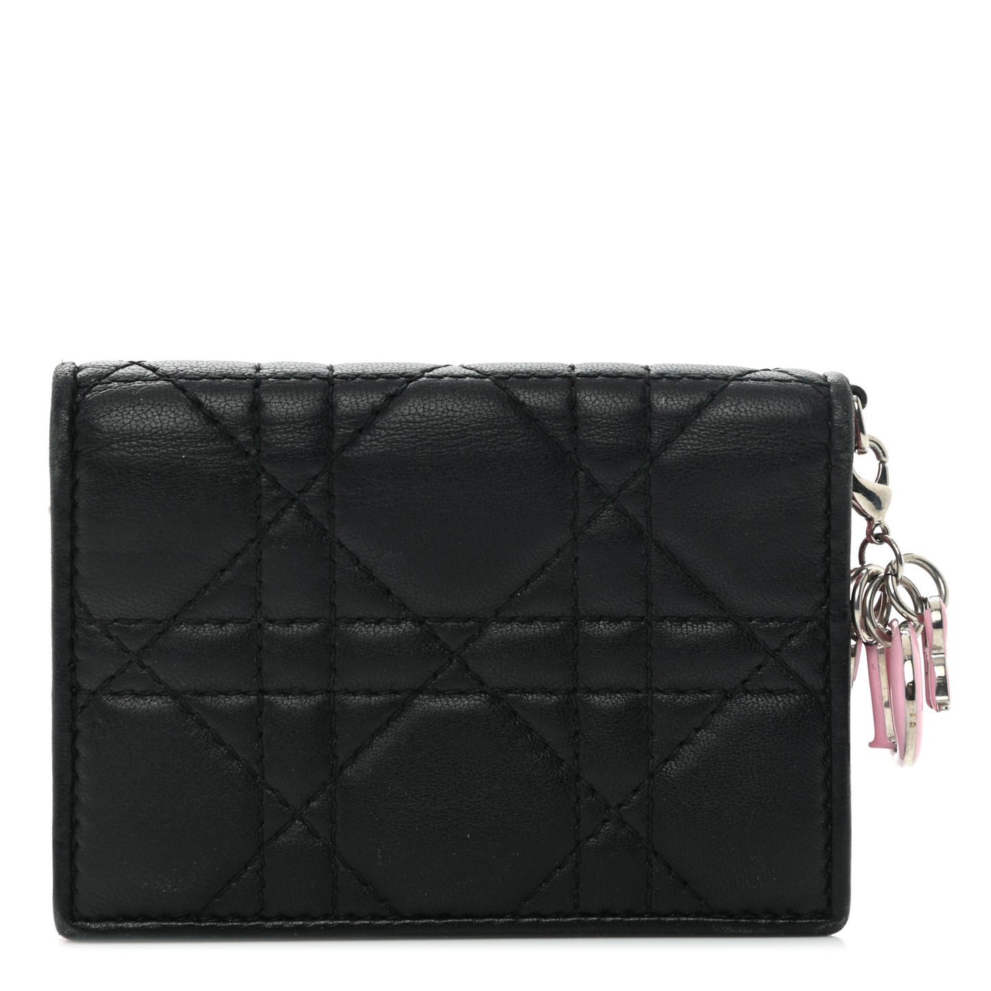 Lambskin Cannage Bi-Color Small Lady Dior Flap Card Holder Black Pink