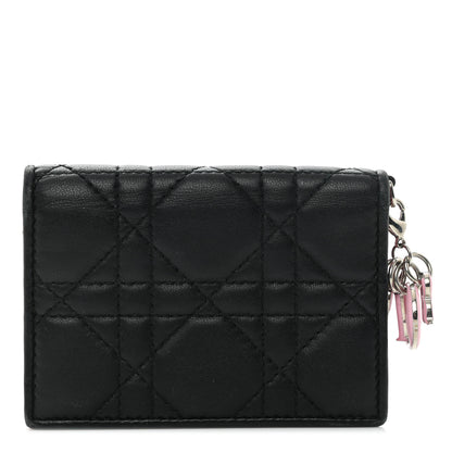 Christian Dior Lambskin Cannage Bi-Color Small Lady Dior Flap Card Holder Black Pink 1 of 9
