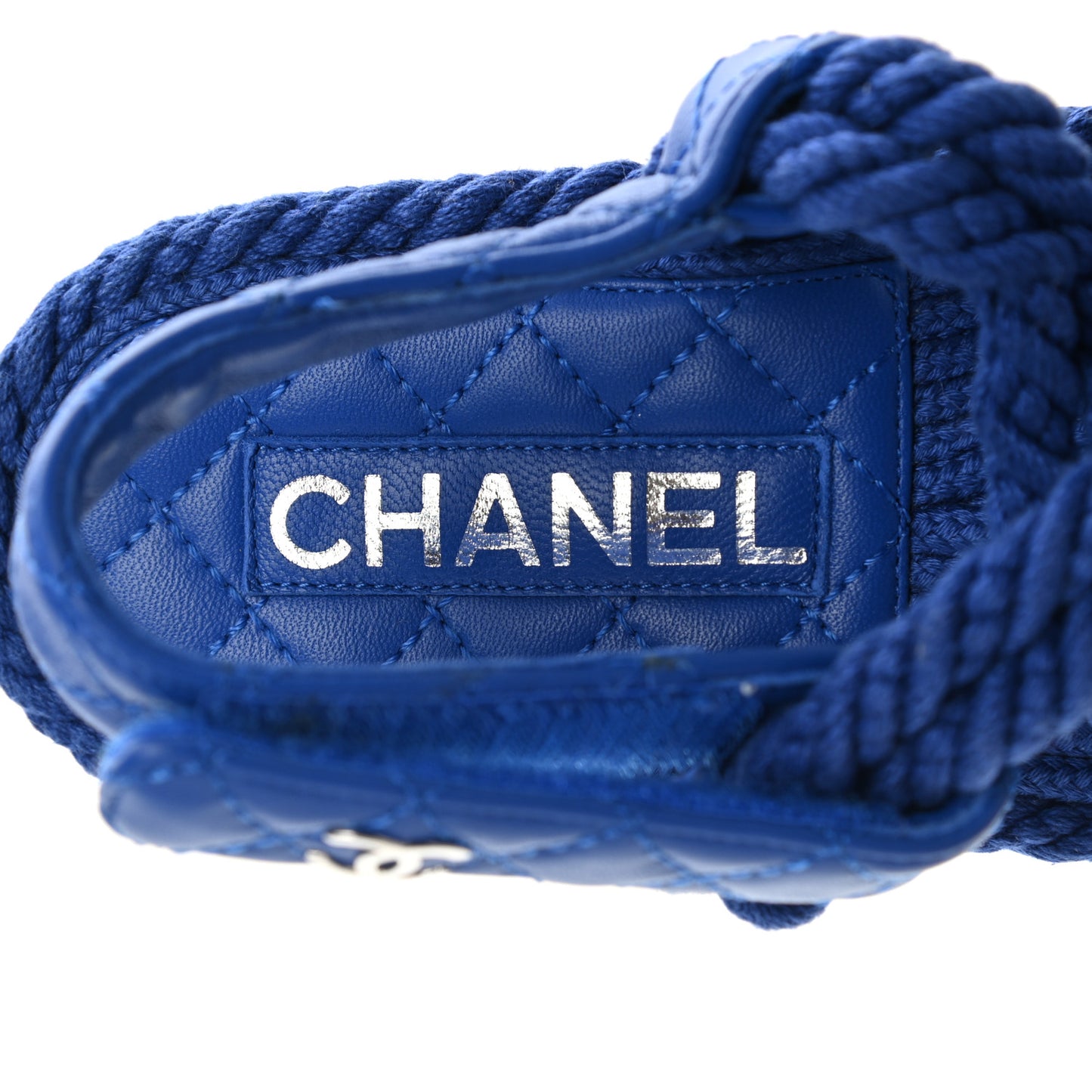 Cord Lambskin Quilted Logo Sandals 37 Blue