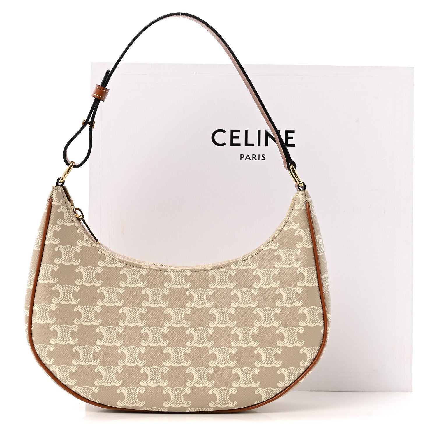Celine Canvas Calfskin Ava Triomphe Shoulder Bag Grege 11 of 11