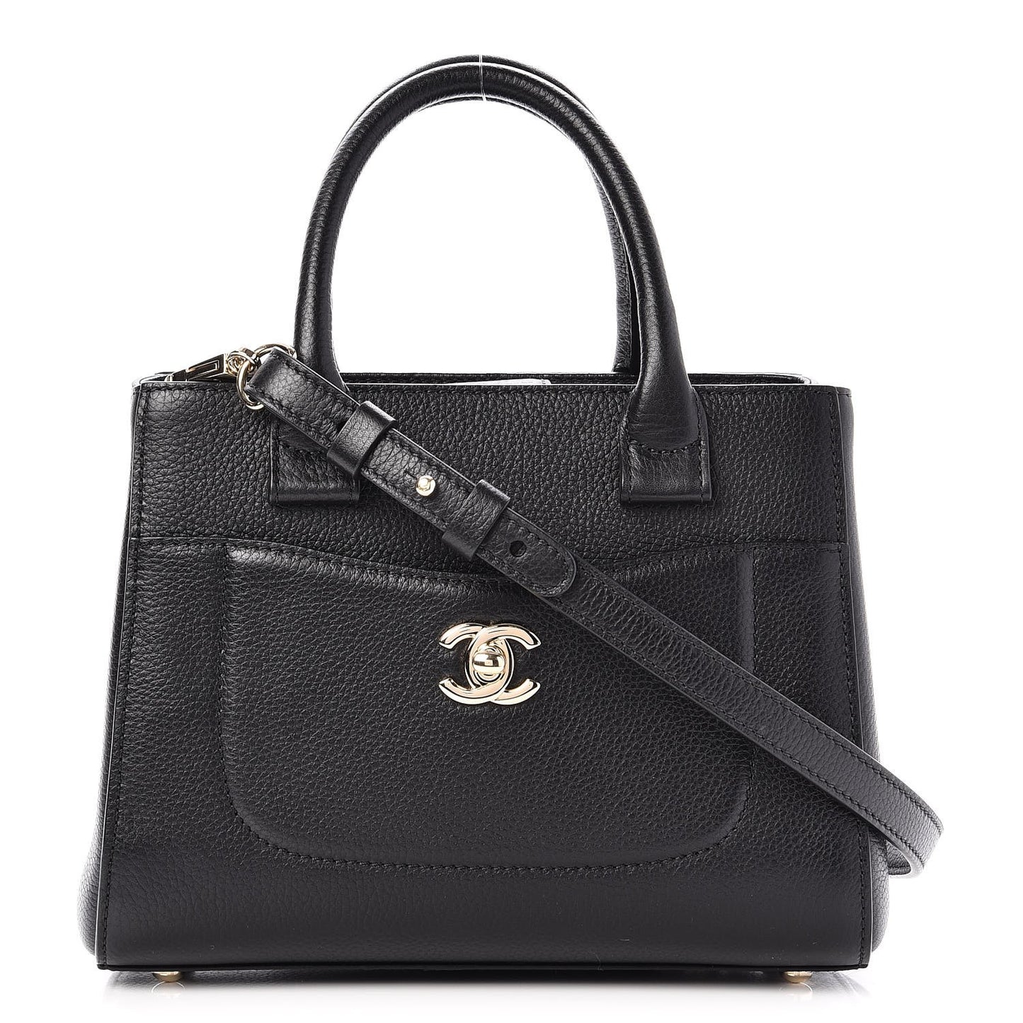 Grained Calfskin Mini Neo Executive Shopper Tote Black