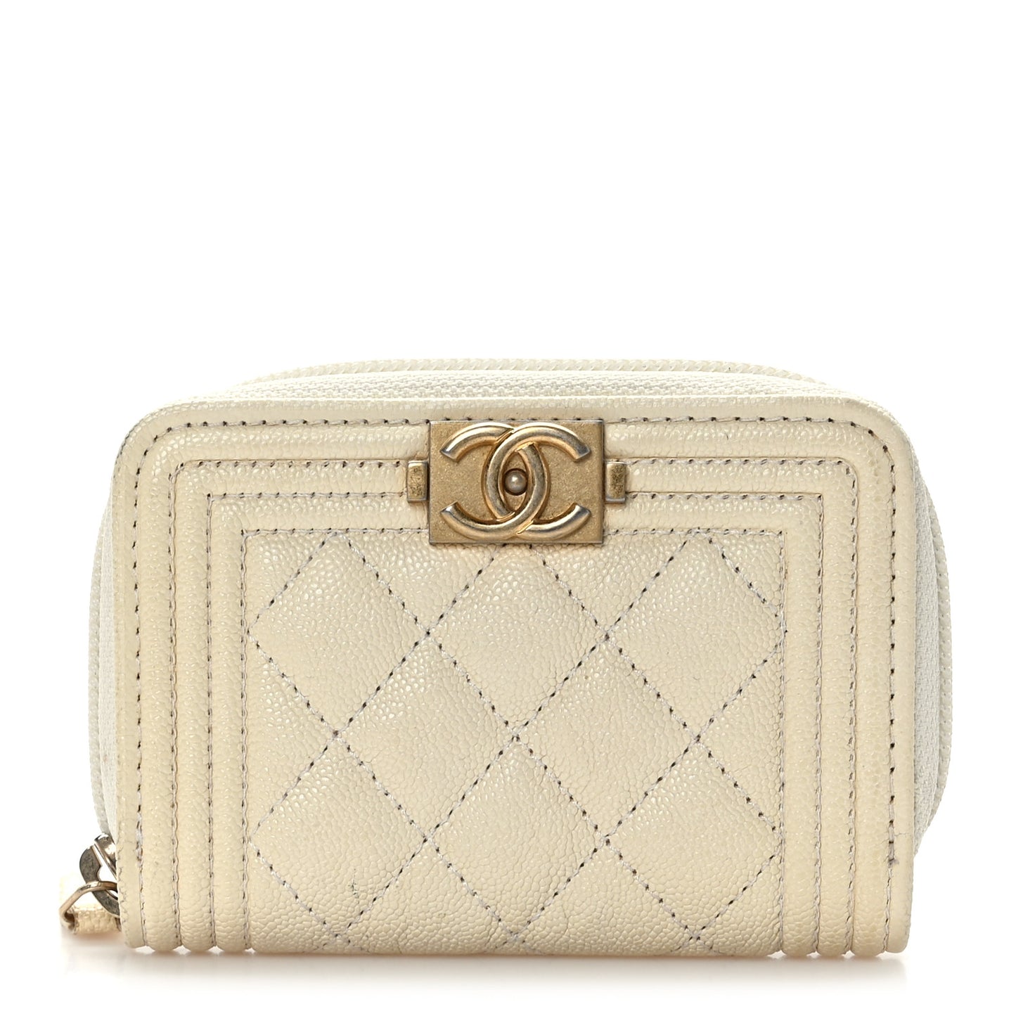 Caviar Quilted Boy Zip Around Coin Purse Wallet Ivory