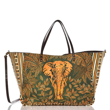 Valentino Garavani Calfskin Canvas Elephant Embossed Medium Rockstud Reversible Tote Brown 2 of 11