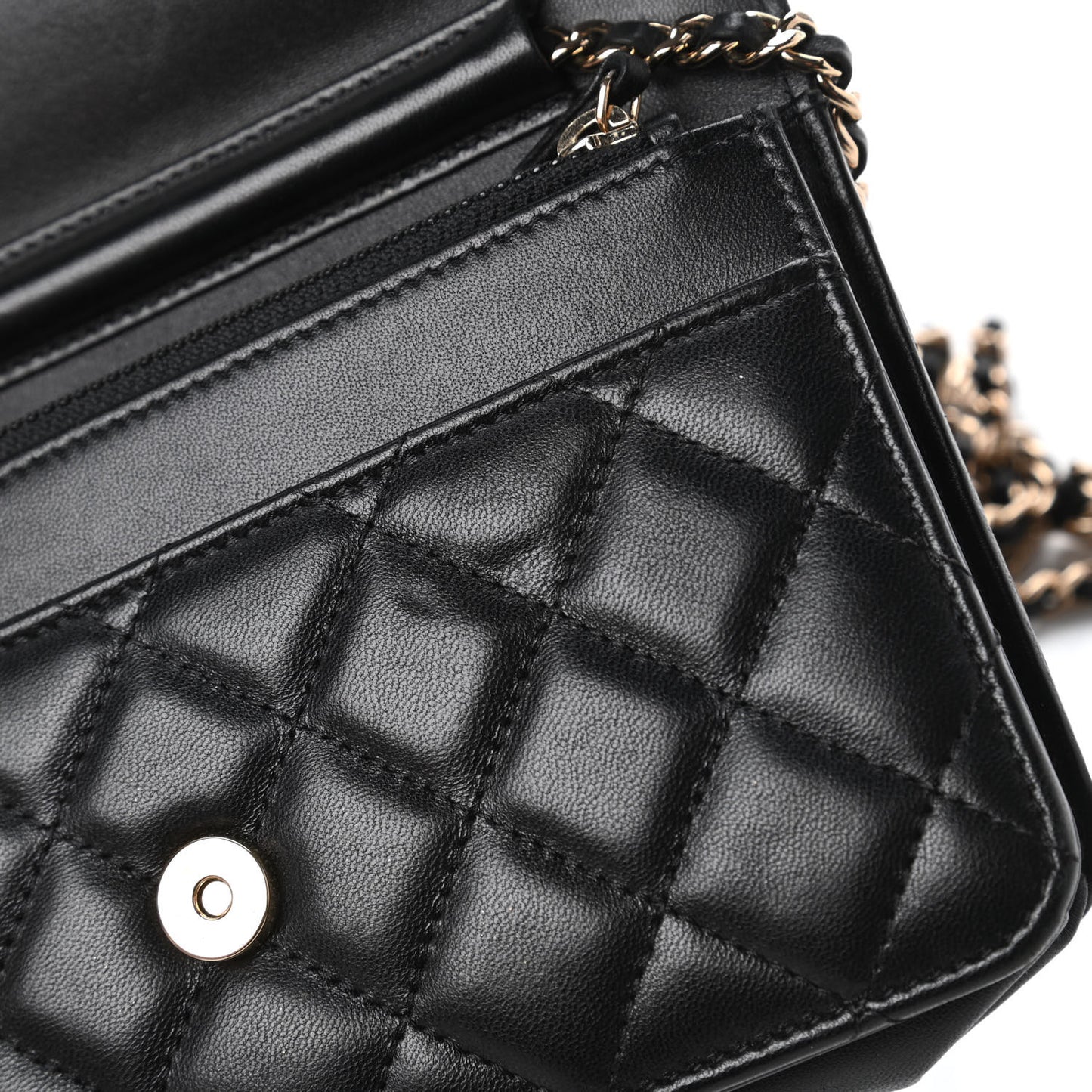 Lambskin Quilted Chain Around Wallet On Chain WOC Black