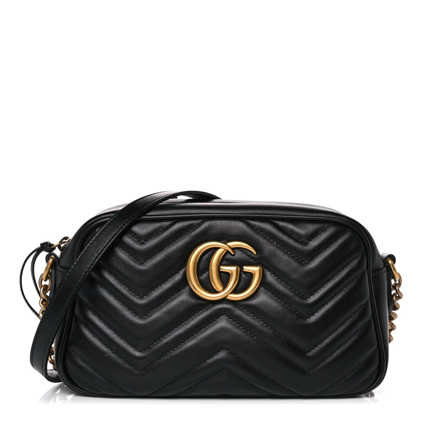 Calfskin Matelasse Small GG Marmont Chain Shoulder Bag Black