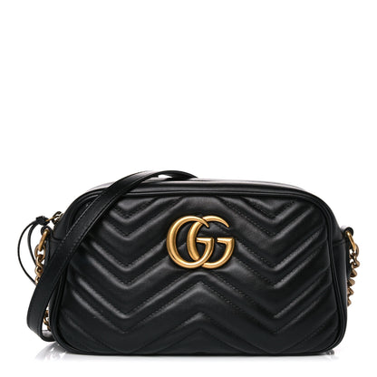 Gucci Calfskin Matelasse Small GG Marmont Chain Shoulder Bag Black 1 of 13