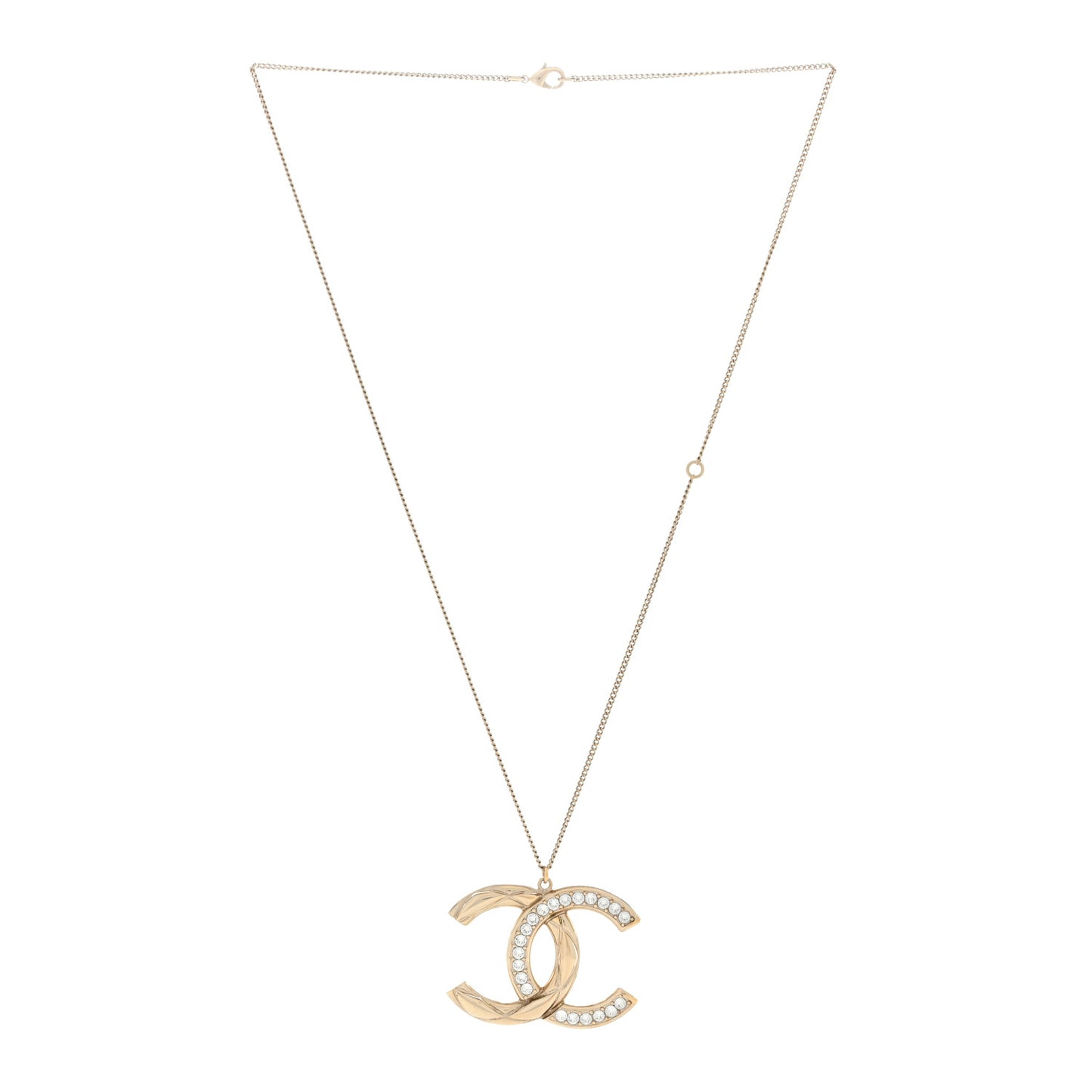 Crystal Metal Quilted CC Pendant Necklace Gold