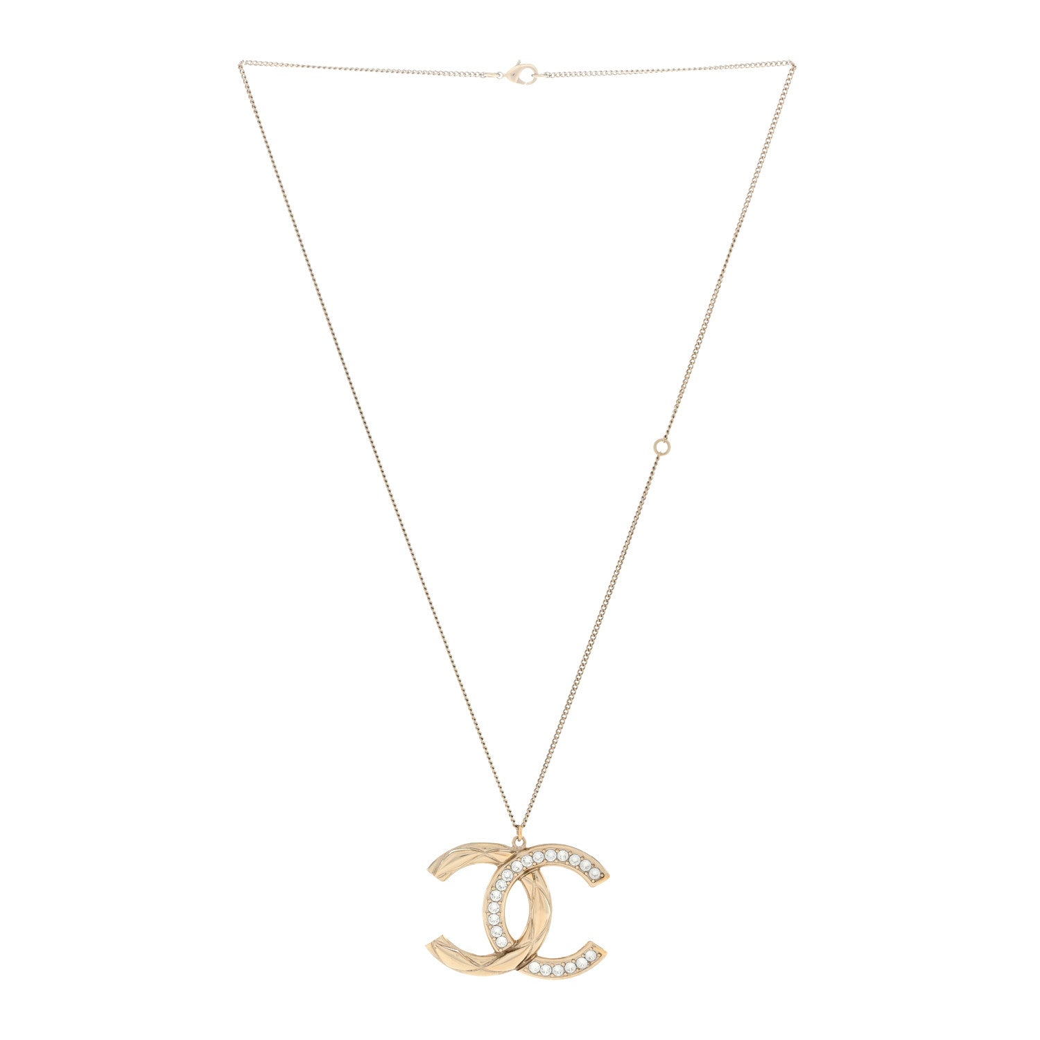 Chanel Crystal Metal Quilted CC Pendant Necklace Gold 2 of 3