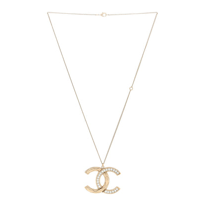Chanel Crystal Metal Quilted CC Pendant Necklace Gold 2 of 3