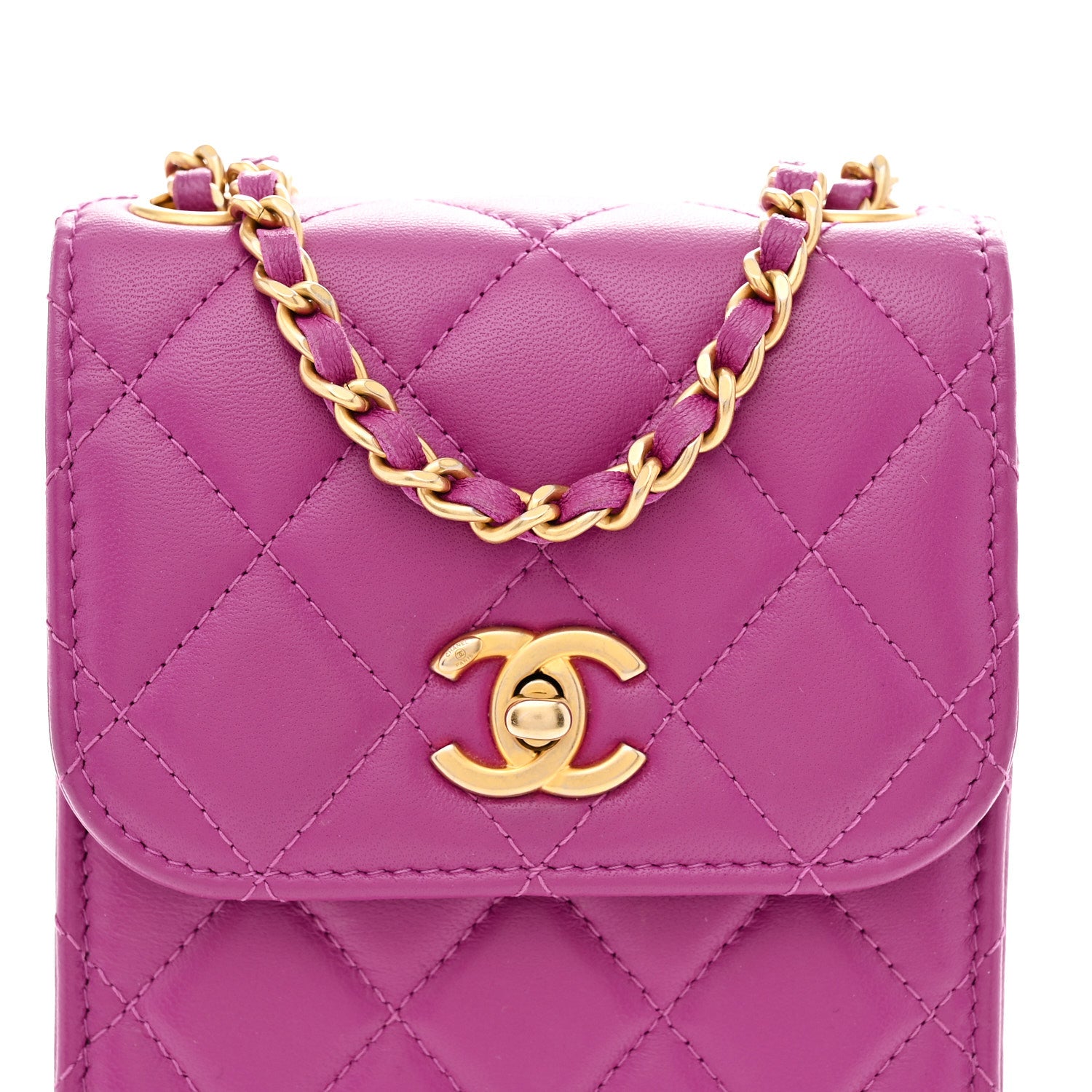 Chanel Lambskin Quilted Pearl Crush Phone Holder With Chain Purple 8 of 11