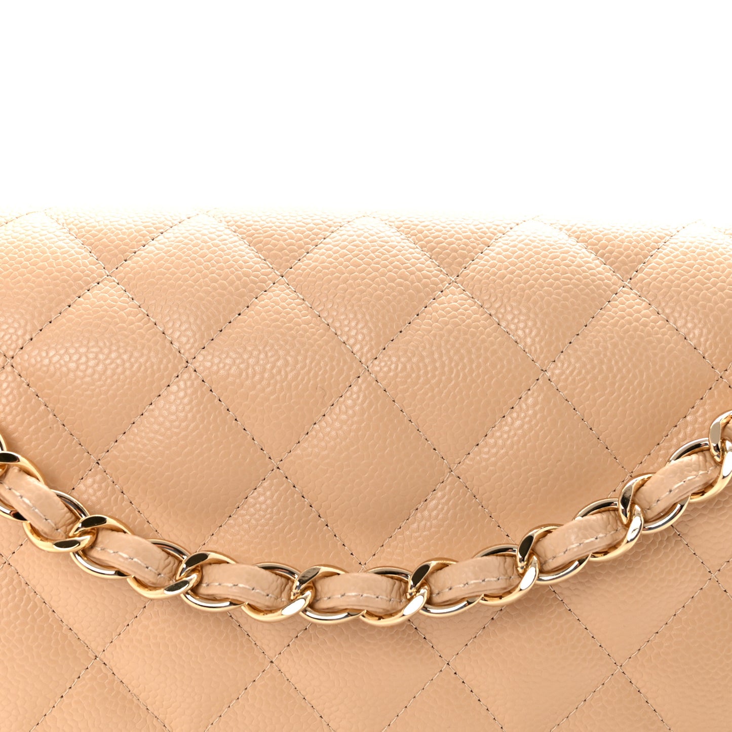 Caviar Quilted Jumbo Double Flap Beige
