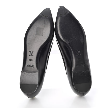 Louis Vuitton Patent Calfskin Zipper Ballerina Flats 37.5 Black White 5 of 17