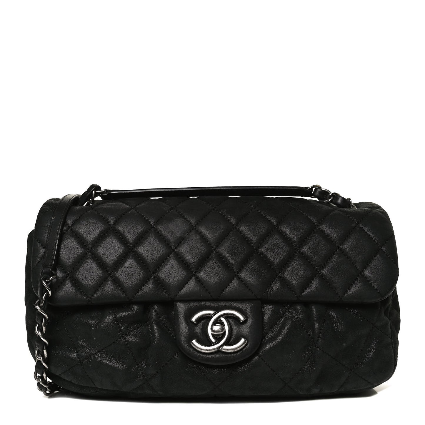 Iridescent Calfskin Quilted East West Flap Black