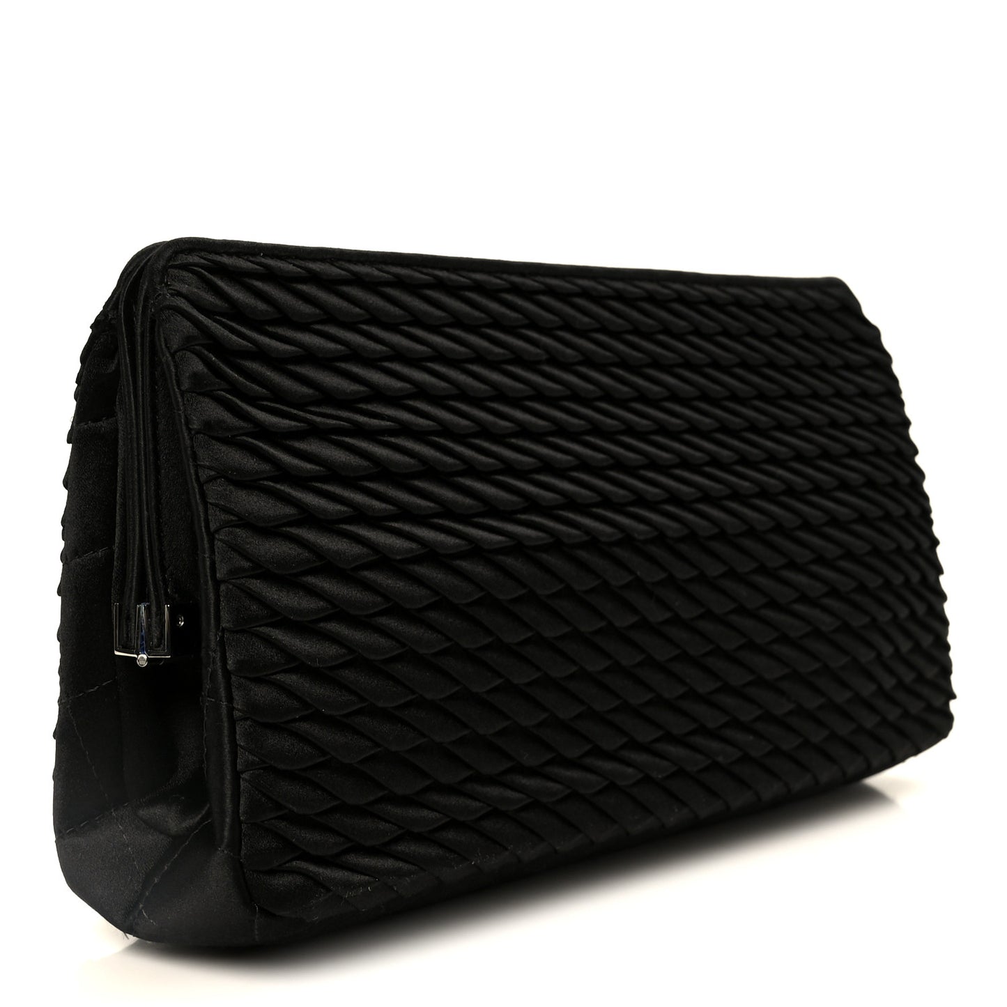Satin Crystal Woven Clutch Black
