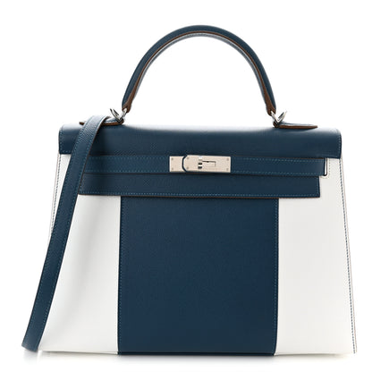 Hermes Epsom Kelly Flag Sellier 32 Bleu Thalassa White 1 of 18