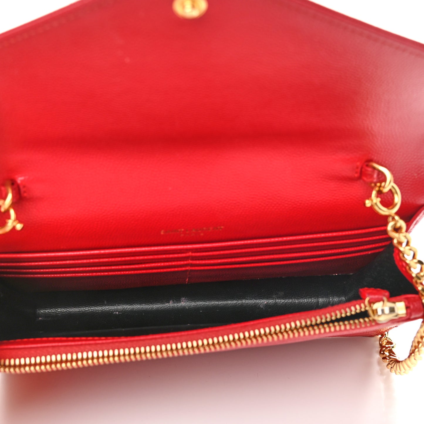 Grain De Poudre Matelasse Chevron Monogram Envelope Chain Wallet New Red