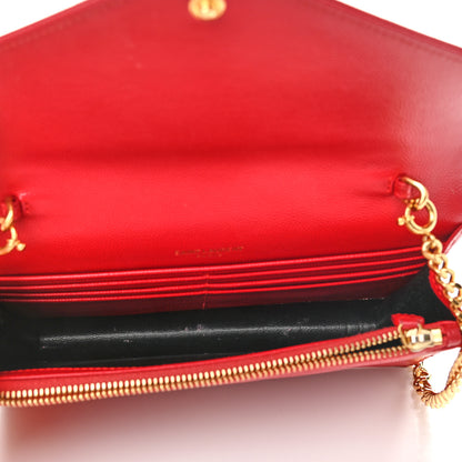 Saint Laurent Grain De Poudre Matelasse Chevron Monogram Envelope Chain Wallet New Red 5 of 11