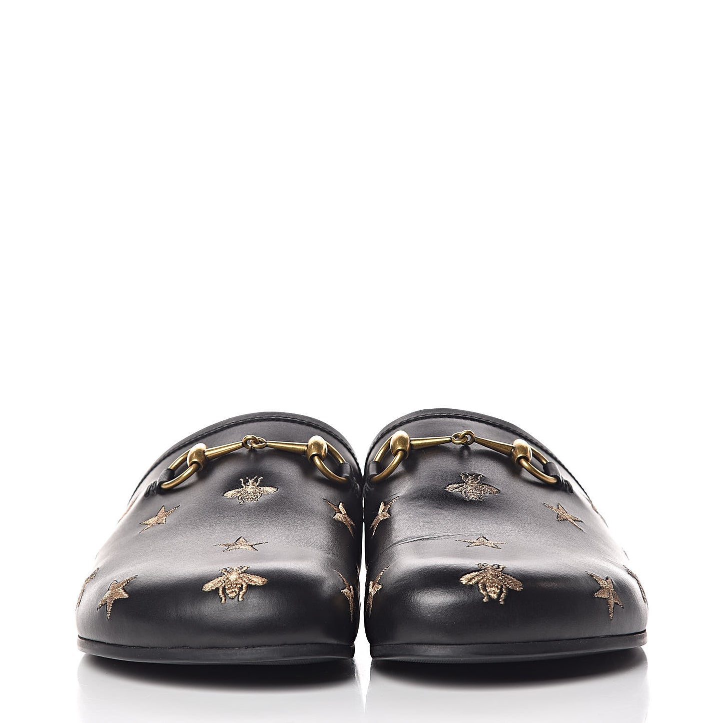 Calfskin Bee Star Embroidered Mens Horsebit River Slippers 11 Black