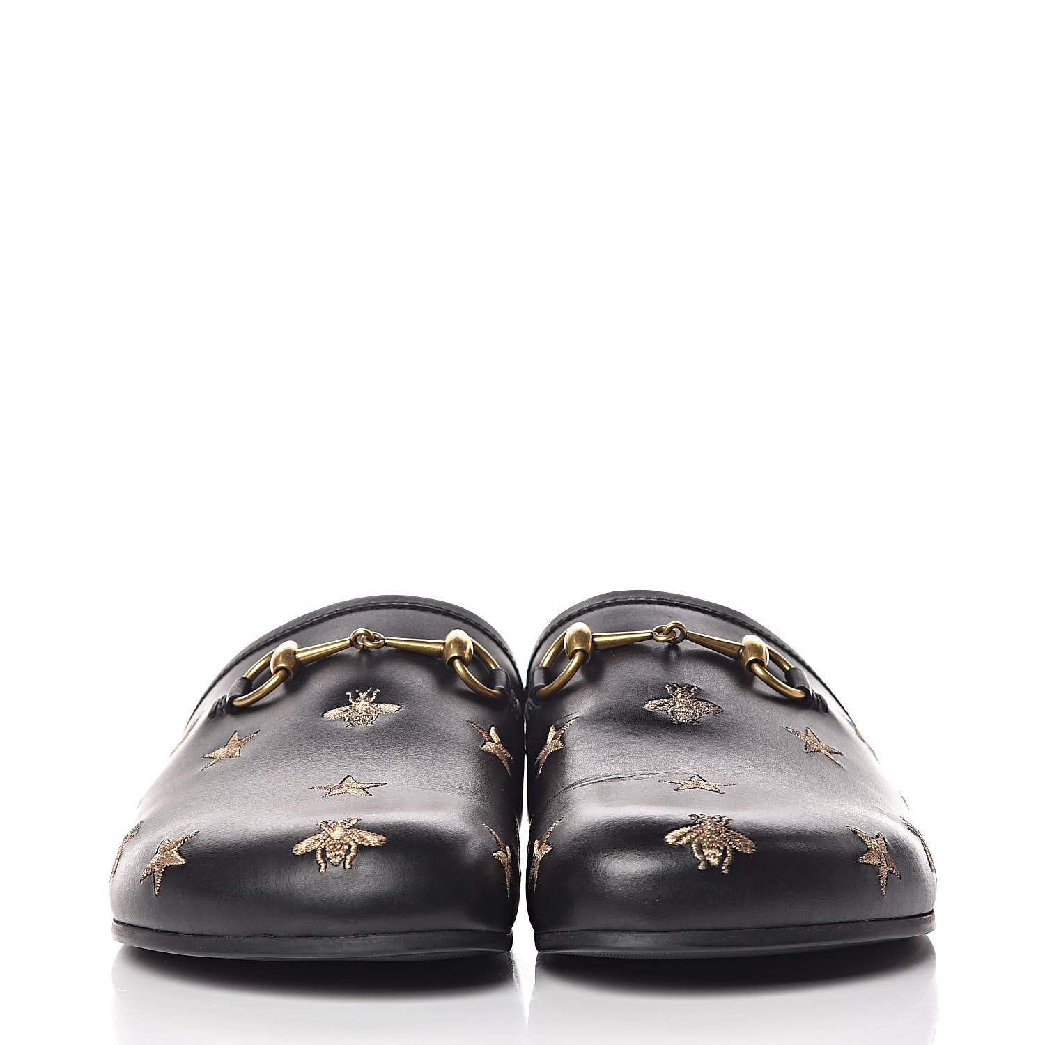 Gucci Calfskin Bee Star Embroidered Mens Horsebit River Slippers 11 Black 2 of 8