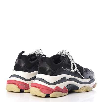 Balenciaga Fabric Mesh Washed Effect Womens Triple S Sneakers 39 Black Red 4 of 9