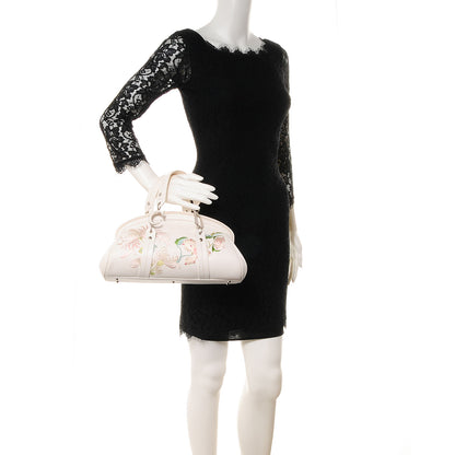 Christian Dior Grained Calfskin Vintage Flowers Frame Satchel White 2 of 7