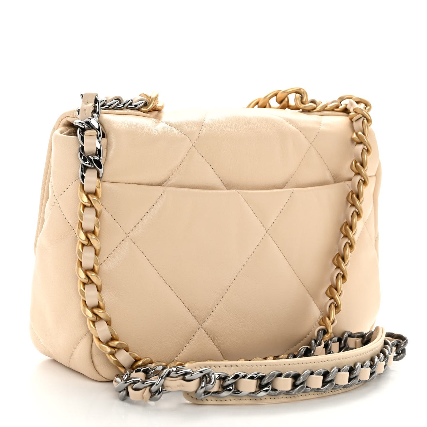 Goatskin Quilted Medium Chanel 19 Flap Beige